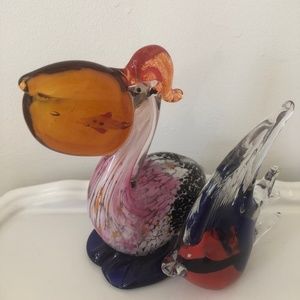 Art glass pelican and fish